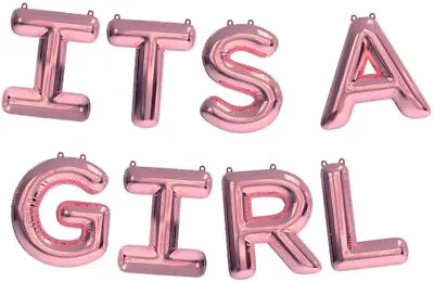 Its A Girl Balloons Foil Banners Baby Shower Gender Reveal Party 17 Pieces Pink • £2.69