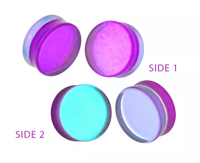 Purple/Aqua Iridescent Double Sided Glass Plugs (PG-543) Gauges PICK YOUR SIZE • $11.29