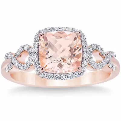 2 1/2 Ct Diamond & Morganite Cushion Halo Ring 10k Rose Gold Lab Grown • £607.95