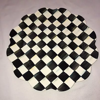 New Mackenzie Childs Black And White Courtly Check  Round Enamel Petal Platter • $89.99