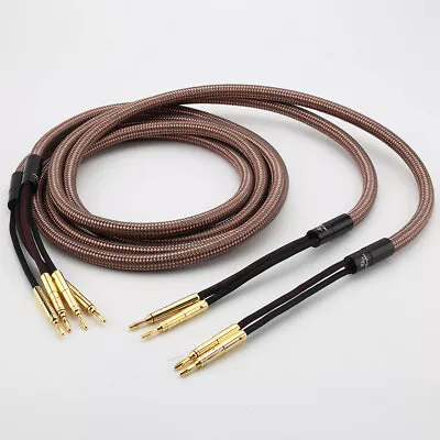 Pair 12AWG  OCC HiFi Speaker Cable Audiophile Audio Cable With Banana Plug • £24