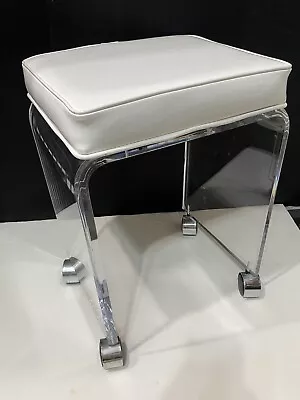 Vtg Rectangular Mid Century Lucite Rolling Vanity Dressing Stool Chair Bench • $99.99