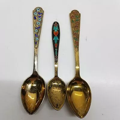 Three Gold Tone Russian/USSR 875 Silver Spoons With Flower Patterns - 61 Grams • $25.55