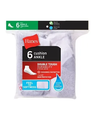 Hanes Mens Cushion Ankle Socks 6-Pack Athletic • $14.99