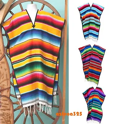 Mexican Poncho Serape Sarape Pancho Adult Size In Many Colors • $28.99