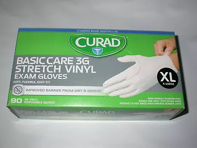 Curad Basic Care 3g Stretch Vinyl Exam Gloves 90 Count X-large (xl) • $17