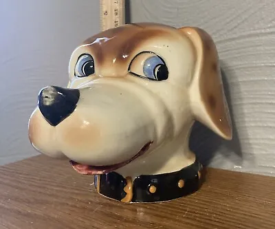 Rossini Japan Vintage Dog Head Ceramic Piggy Bank With Stopper • $20.99