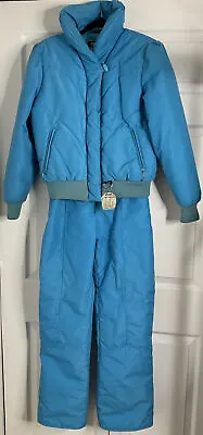 Far West Vintage Snow Ski Jacket Bibs Womens Medium Turquoise 80s • $79.99