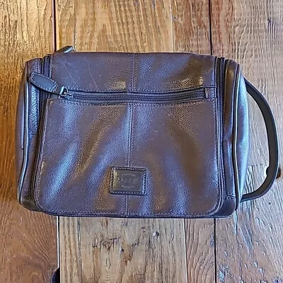 Fossil Brown Leather Travel Toiletry Hanging Zip Bag Storage Dopp Travel 10 X8  • $20