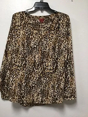 Merona Womens Top Size XL Brown Off White Animal Print Long Sleeve 25 • $18