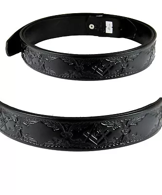 1010004 Genuine Leather Black Free Mason Square Compass Belt Sizes 32-60 Masonic • $32