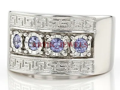 Natural Tanzanite Gemstone With 14K White Gold Plated Silver Ring For Men #2859 • $116.80