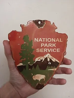 Vintage National Park Service Porcelain Sign Forest Ranger Arrowhead Cabin Camp • $220