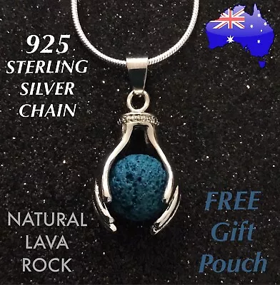 Healing Hands Natural Lava Rock Oil Diffuser 925 Sterling Silver Chain Necklace • $10.95