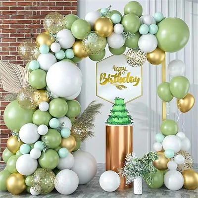 DIY Sage Green Balloon Garland Arch Kit Avocado Green White Gold Confetti Ballo • $33.99