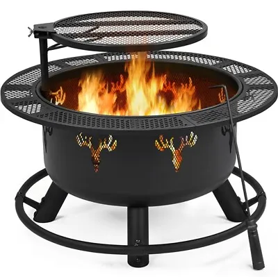 32in Outdoor Fire Pit Wood Burning Fireplace With 18.5in Swiveling Cooking Grill • $89.99