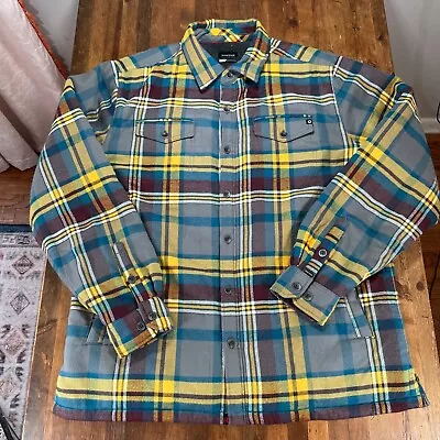 Marmot Jacket Mens XL Blue Yellow Plaid Flannel Button Up Sherpa Lined Coat • $74.99