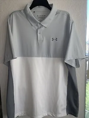 Under Armour Performance Polo Shirt Mens XXL 2XL Loose White Gray Color Block • $17