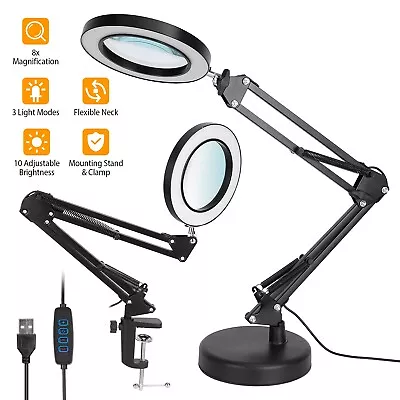 8X Magnifier LED Lamp Magnifying Glass Desk Table Light Reading Lamp With Clamp • $30.48