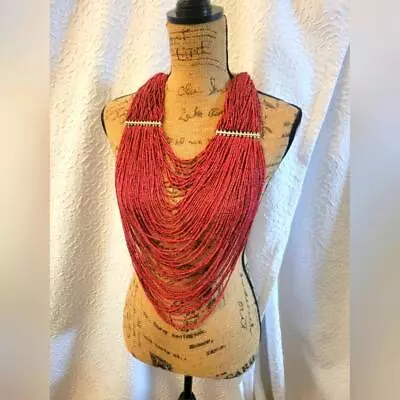Vintage Multi Strand Beaded Coral Knecklace! Very High Quality. • $115.50