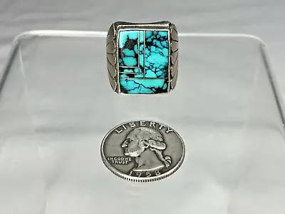 Vintage Native American Made Sterling Silver & Turquoise Ring Size  10 1/2 • $65.05