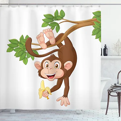 Cartoon Shower Curtain Monkey With Banana Tree Print For Bathroom • $36.99