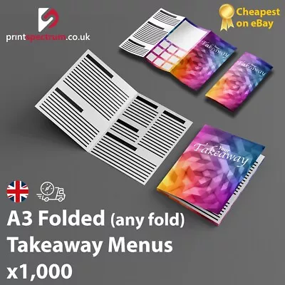 Takeaway Menus A3 Folded 135gsm Printed In Full Colour Free Delivery 1000 • £88