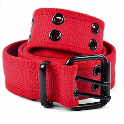 Men Women 1 Hole 2 Holes Row Grommet Stitched Canvas Fabric Military Web Belt • $9.25