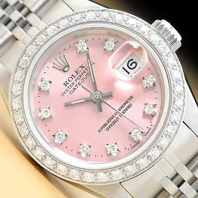 Ladies Rolex Datejust Factory Diamond Dial 18k White Gold Ss Pink Watch • $8350.43
