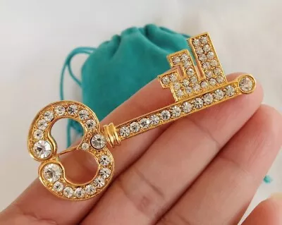 STUNNING Monet  Gold  Tone Yellow Rhinestone Skeleton Key Brooch Pin NWOTAG.  • $7.87