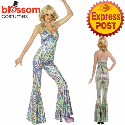 CA1759 Dancing Queen Catsuit Go Go Retro Hippie Groovy Disco Womens 70s Costume • £36.72