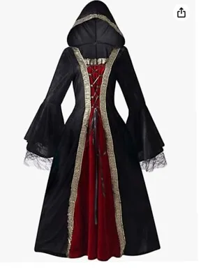 Ladies Gothic Medieval Vintage Witch Costume Hooded Cloak Vampire Size Xl • £15.99