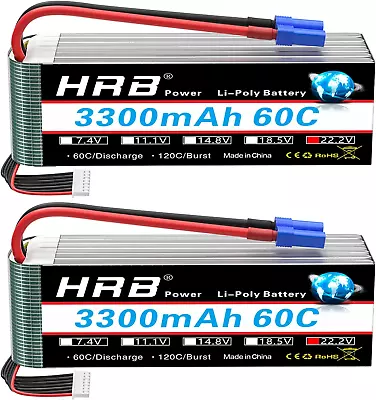 HRB 2Packs 6S Lipo Battery 22.2V 3300mAh 60C A+ Grade LiPo RC Battery With EC5 • £118.35