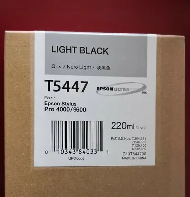 03-2012 New In Box Epson Genuine 220ml Ink T5447 Light Black Stylus 4000/9600 • $98.89