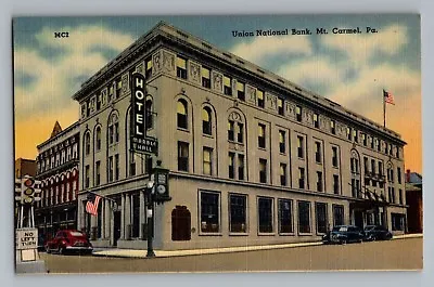 Mt. Carmel Pennsylvania PA Union National Bank Traffic Signal Postcard 1930-45 • $6