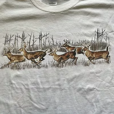 Adirondacks Mens Nature T-Shirt White Tail Deer Large Graphic Tee Buck Gildan • $25