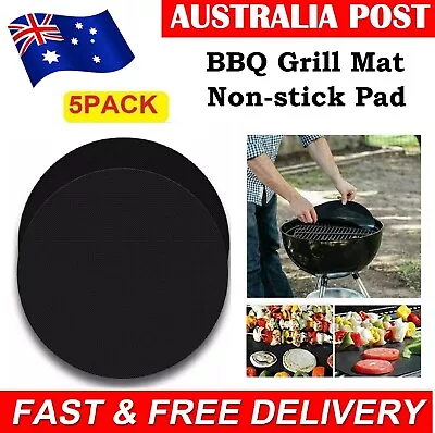 BBQ Grill Mat Set Of 5 Non Stick Round Baking Mats Pan Fry Liner Cooking Pad Mat • $11.49