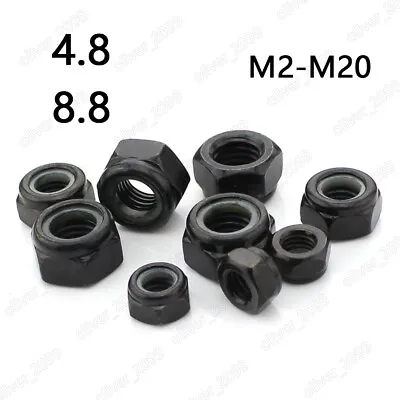 Black 4.8/8.8 Steel DIN985 Nylon Insert Lock Nuts Hex Nylock Nut M2 M3 M4 M5-M20 • $101.96