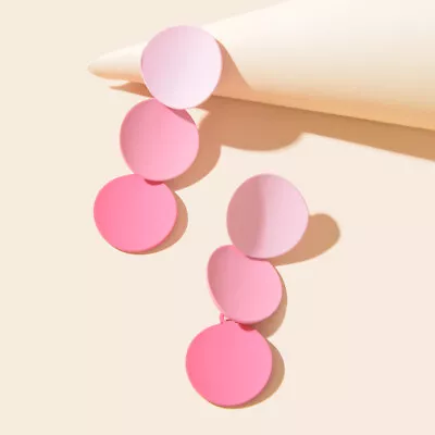 Sweet Gradient Pink Purple Round Dangle Stud Earrings Cool Girl Party Decoration • $2.99