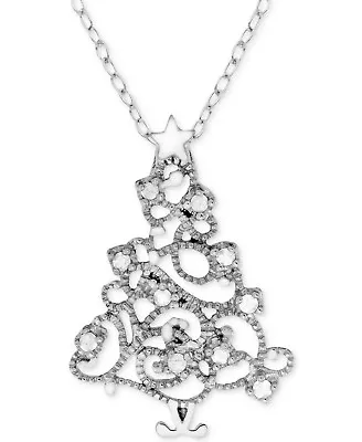 Macy's Diamond Christmas Tree Pendant Sterling Silver Women's Necklace 18  Chain • $35.99