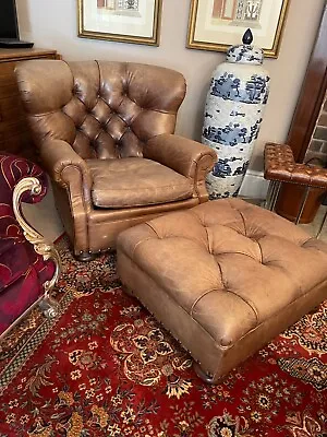 Ralph Lauren Writers Chair And Stool Brown Leather Wingback Armchair Rrp£18000. • £4250