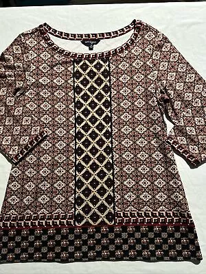 Max Edition Women's Beige & Burgundy Floral 3/4 Length Sleeve Shirt - Med - NWT • $19.96