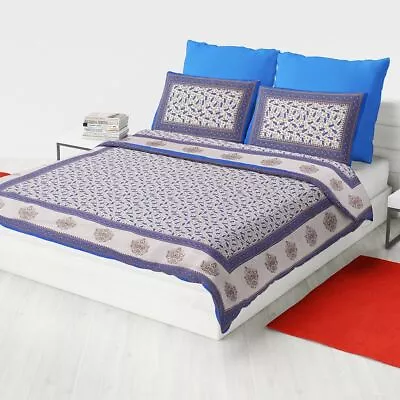 Indian Floral Traditional 100% Cotton Queen Size Bedsheet With Two Pillow Covers • £64.34