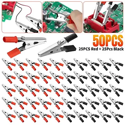 50Pcs Electrical Test Clamps Metal Alligator Clips With Red & Black Handle Bulk • $10.48