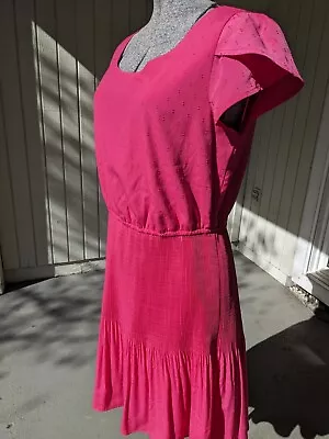 Elle NWOT Pink Short Dress Petal Cap Sleeves Skirt Has Tiny Pleats Size Large • $25