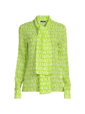 Versace All Over Logo Printed Silk Ladies Shirt Size 38 • $550