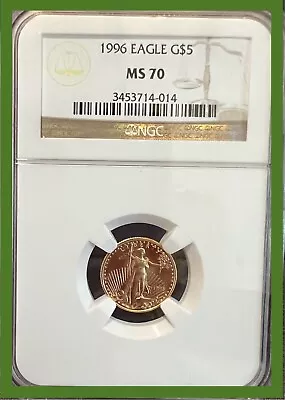 1996-MS70 1/10 Gold Eagle $5 Type 1 Classic Brown Label NGC-Perfect Grade! 🔥🔥 • $374.95