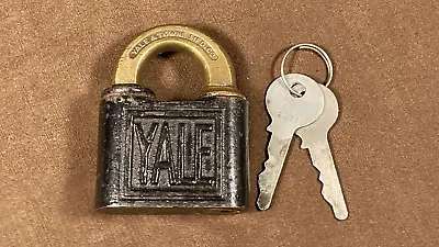 Antique Yale And Towne Push Key Padlock Lock W/ 2 Original Numbered Keys • $49.95