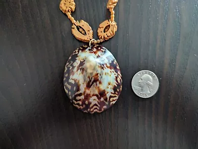 Rare Vintage Hawaiian 65 Mm Opihi Limpet Shell Long Pendant Necklace Beaded  • $29