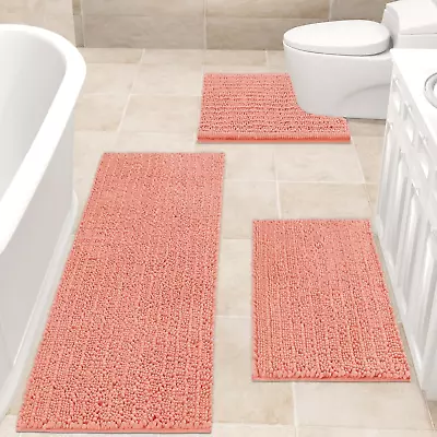 Upgrade Extra Large Coral Bathroom Rug Set 3 Pieces Ultra Soft Thick Absorbent • $69.88